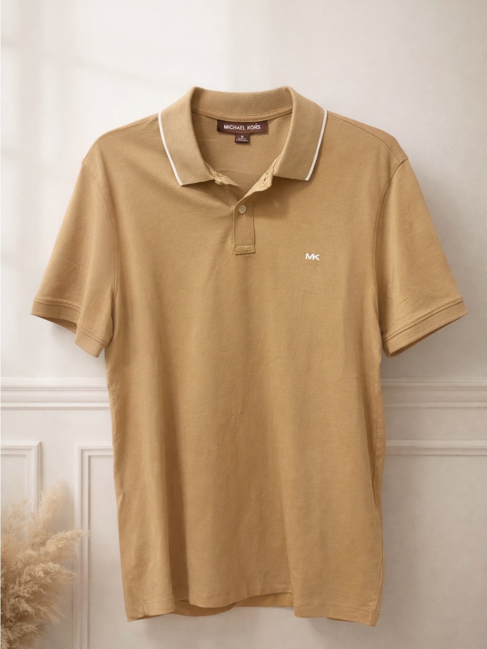 Michael Kors Men’s Tan Polo with White Contrast Piping